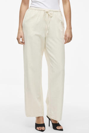 wide leg regular waist casual broek met linnen ecru