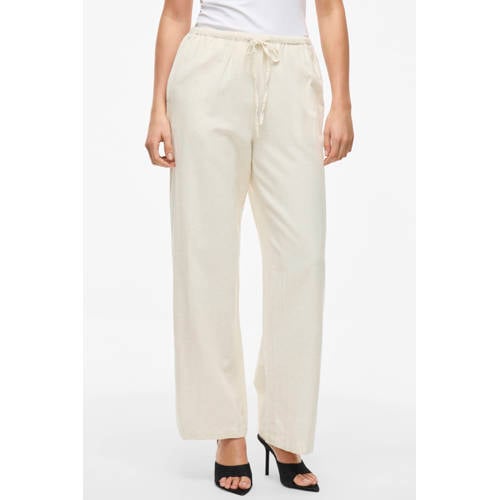 VILA wide leg regular waist casual broek met linnen ecru afbeelding