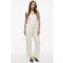 VILA wide leg regular waist casual broek met linnen ecru