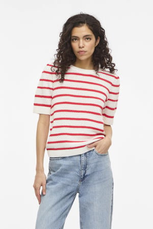 gestreepte top gebreid ecru/ rood