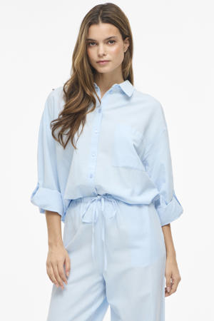 blouse met linnen lichtblauw
