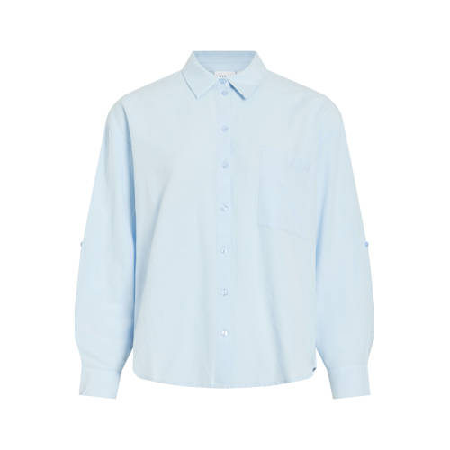 VILA blouse met linnen lichtblauw afbeelding