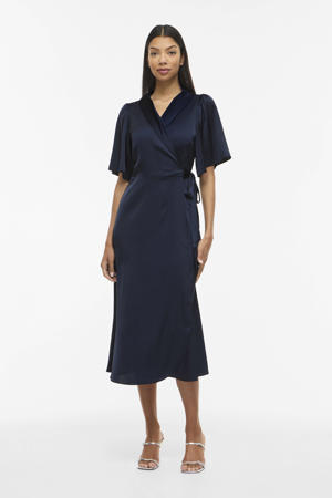 satijnen wikkel-/overslagjurk marineblauw