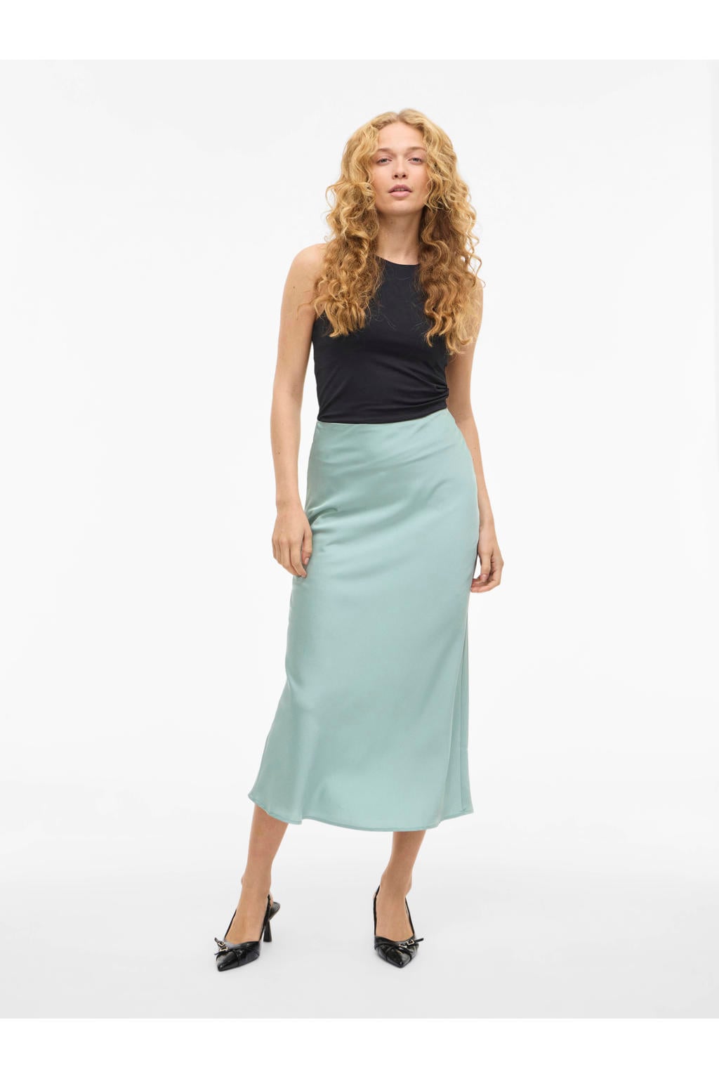 Lichtblauwe dames VILA midi rok gemaakt van polyester en met elastische tailleband