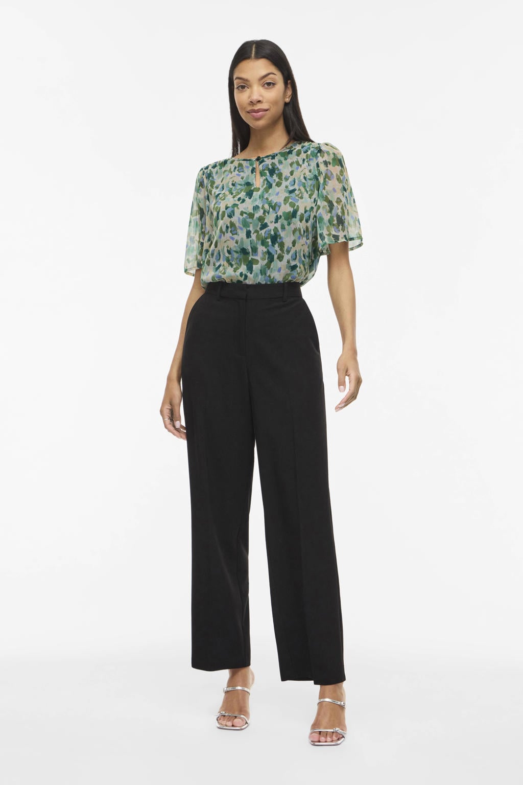 Groen en blauwe dames VILA top van polyester met korte mouwen en ronde hals