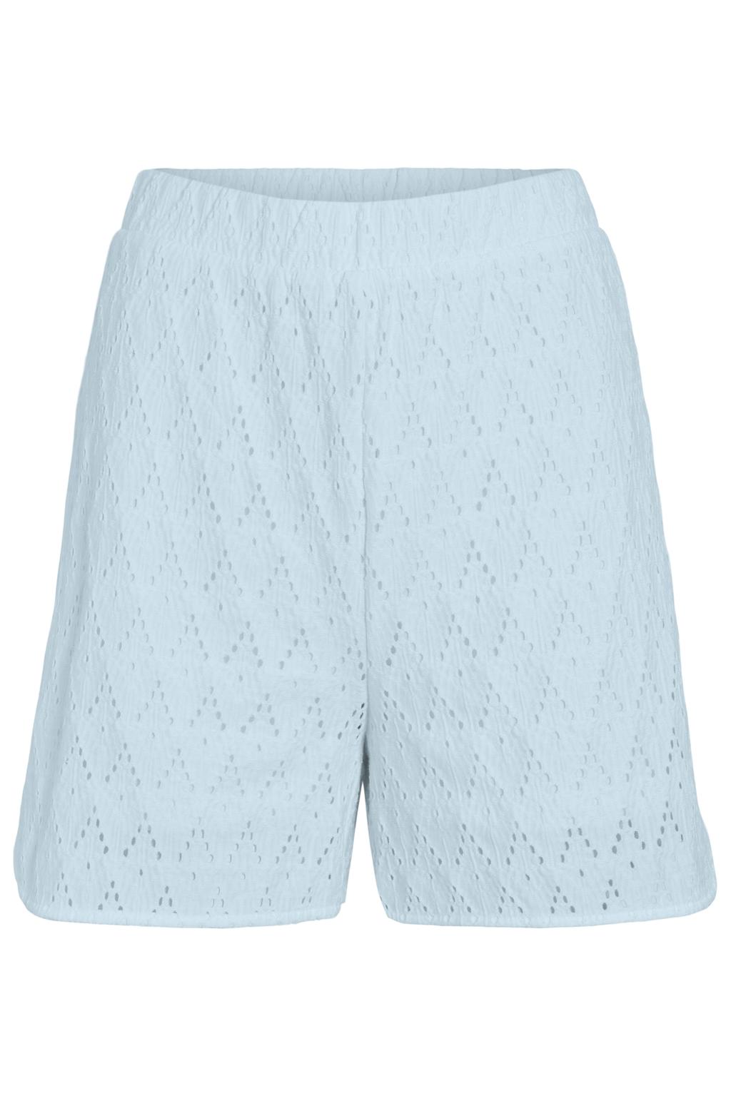Lichtblauwe dames VILA short broderie van polyester met regular fit, high waist, elastische tailleband en effen