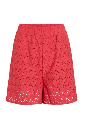 regular high waist casual short koraalrood broderie