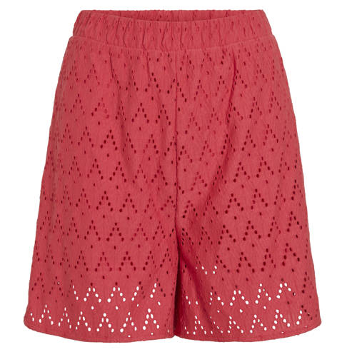 VILA regular high waist casual short koraalrood broderie afbeelding