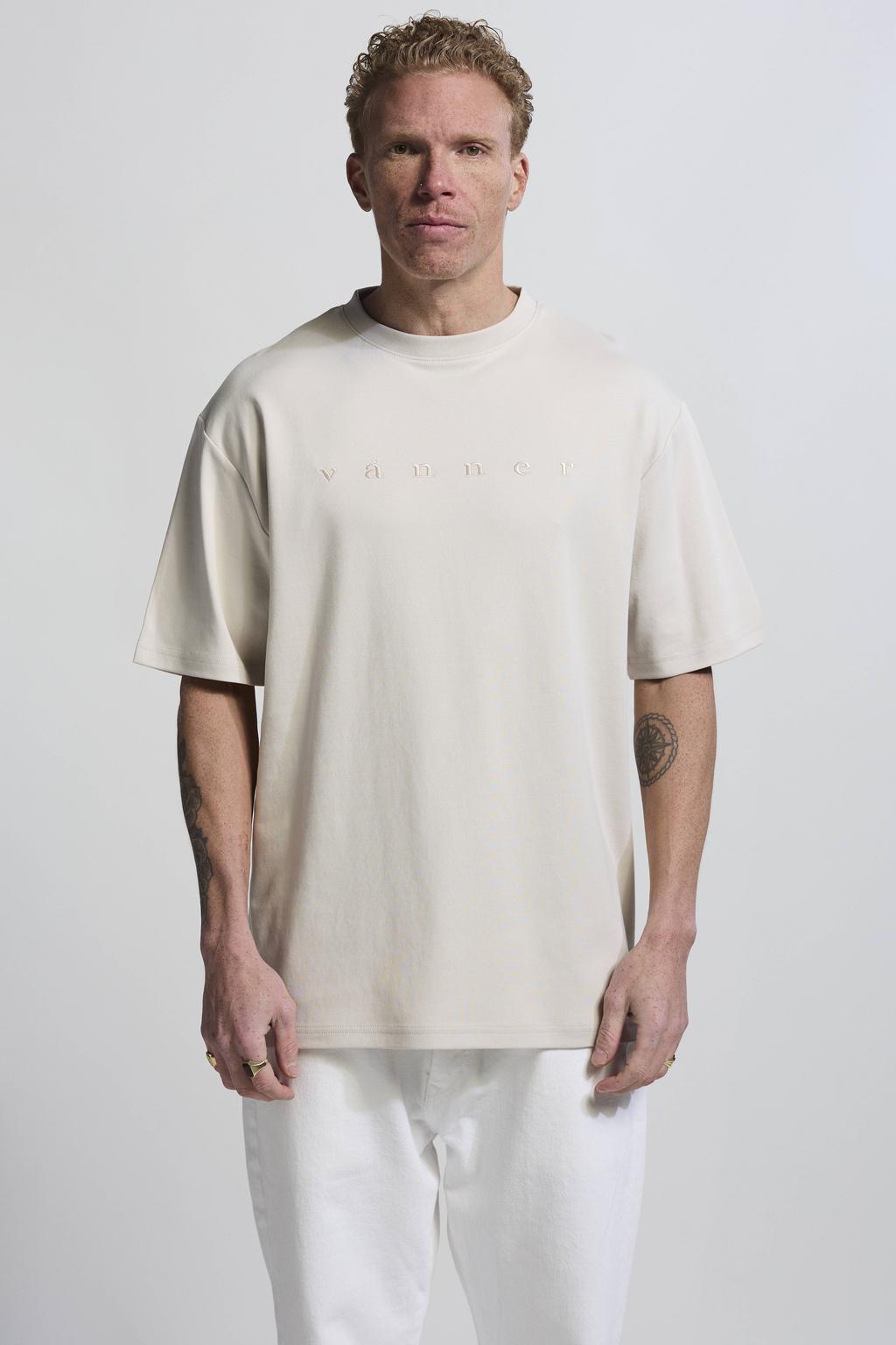 Beige heren Vänner oversized T-shirt van katoen met logo dessin, korte mouwen, ronde hals en borduursels