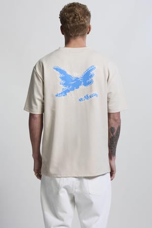 relaxed T-shirt met backprint beige