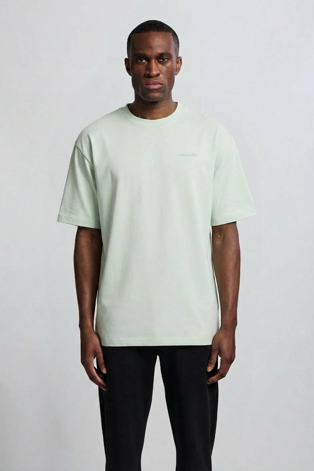 Lichtgroene heren Vänner relaxed T-shirt van katoen met backprint, korte mouwen en ronde hals