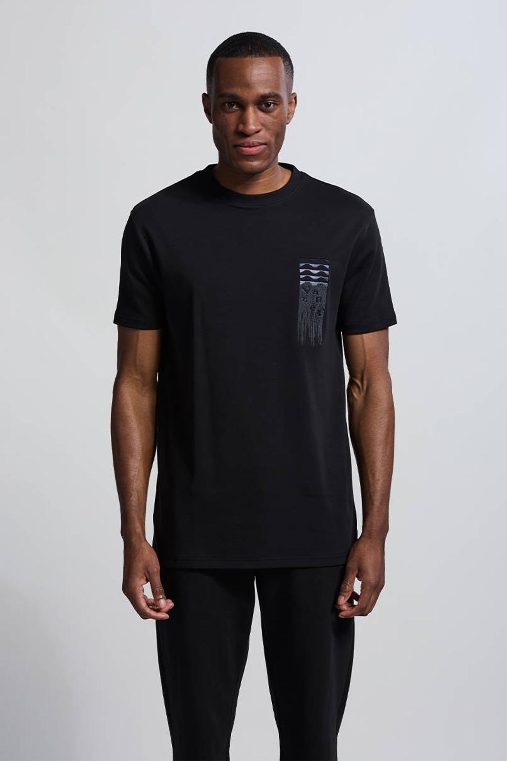 Zwarte heren Vänner relaxed T-shirt van katoen met printopdruk, korte mouwen en ronde hals