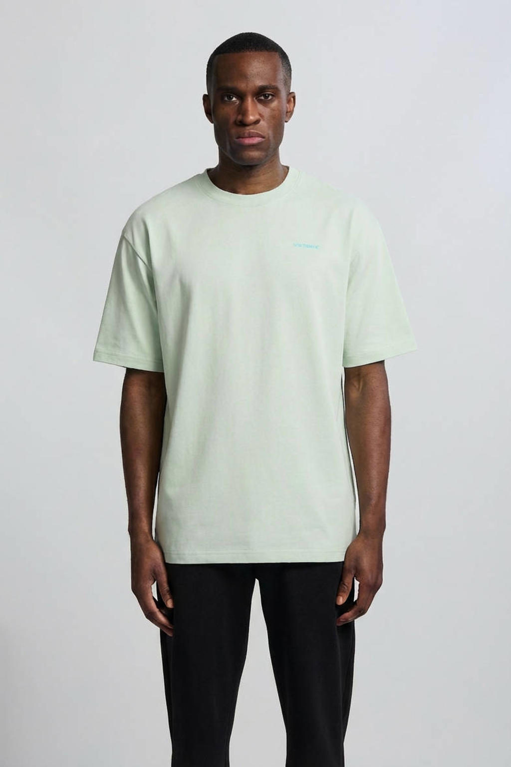 Lichtgroene heren Vänner relaxed T-shirt van katoen met effen, korte mouwen en ronde hals