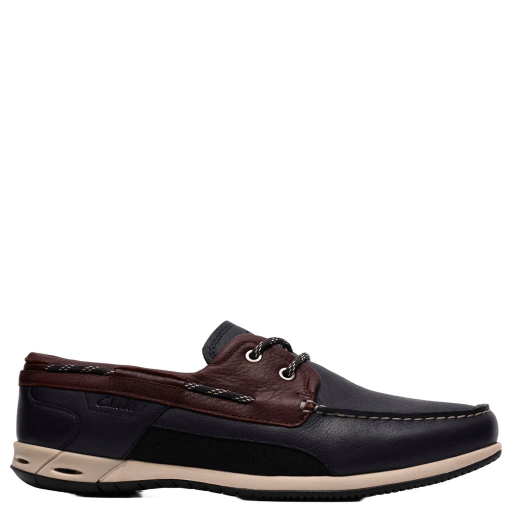 Donkerblauwe heren Clarks Orson Sail leren bootschoenen met veters
