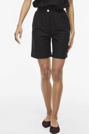 high waist bermuda short met linnen zwart