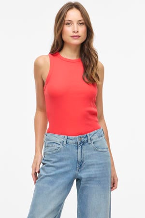 top rib gebreid koraalrood