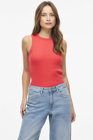 top rib gebreid koraalrood