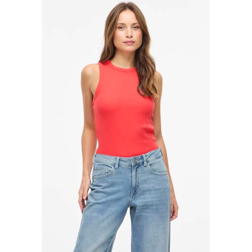 VILA top rib gebreid koraalrood afbeelding