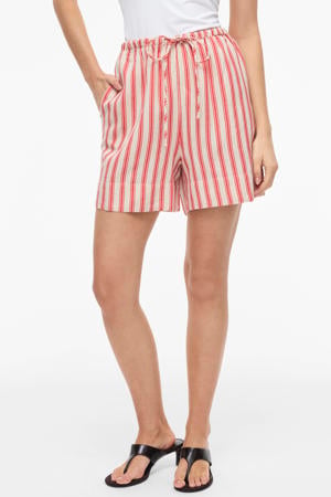 regular high waist gestreepte casual short met linnen koraalrood