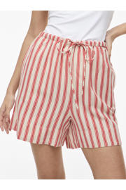 thumbnail: VILA regular high waist gestreepte casual short met linnen koraalrood