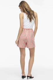 thumbnail: VILA regular high waist gestreepte casual short met linnen koraalrood