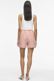 thumbnail: VILA regular high waist gestreepte casual short met linnen koraalrood