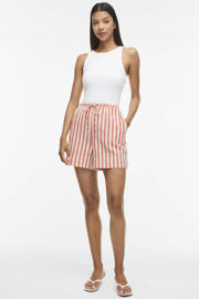 thumbnail: VILA regular high waist gestreepte casual short met linnen koraalrood