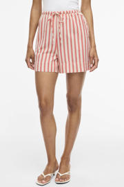 thumbnail: VILA regular high waist gestreepte casual short met linnen koraalrood