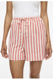 thumbnail: VILA regular high waist gestreepte casual short met linnen koraalrood