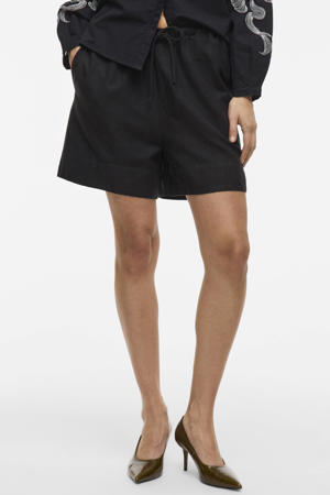 regular high waist casual short met linnen zwart