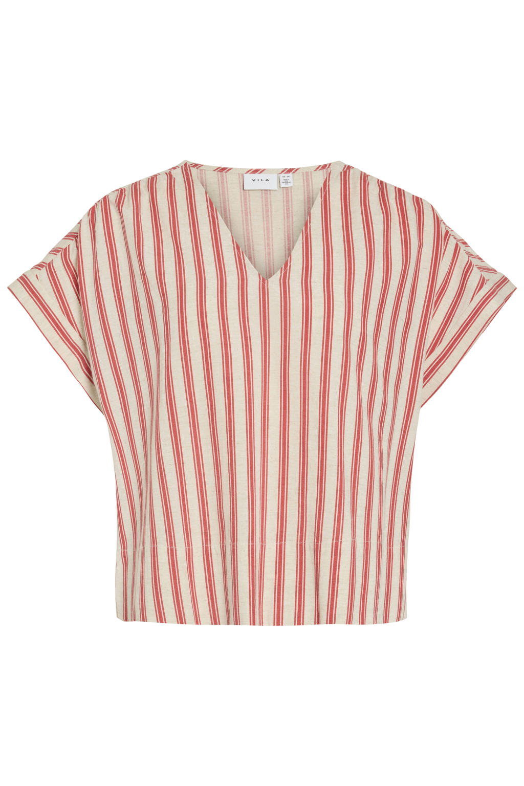 Ecru en oranje dames VILA gestreepte top van viscose met korte mouwen en V-hals