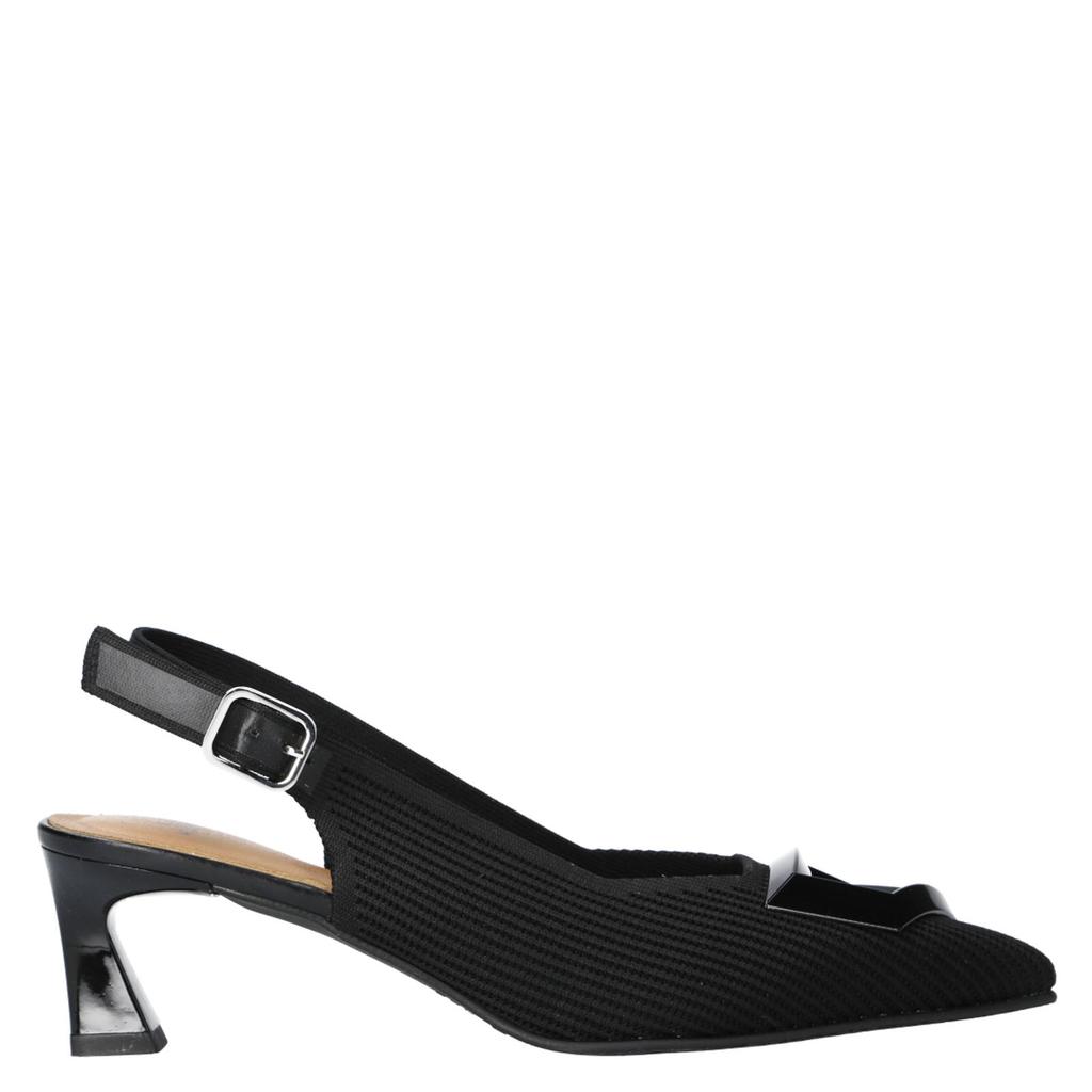 Zwarte dames Miss Elastic Flow slingback pumps van textiel met gesp