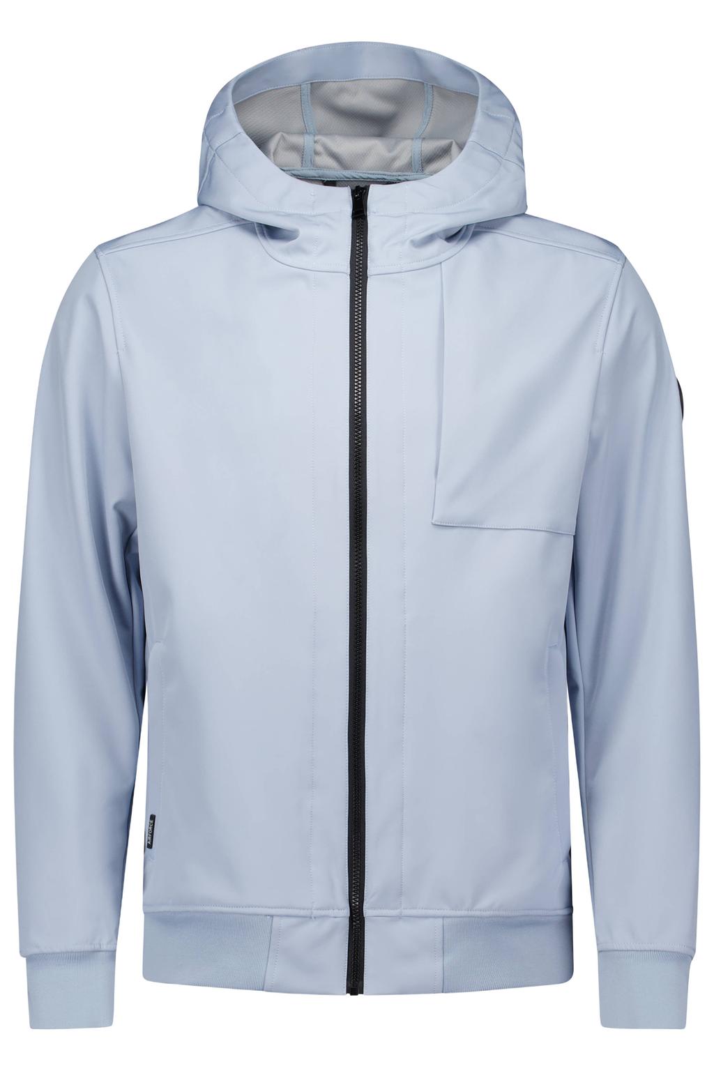 Lichtblauwe heren Airforce softshell jas van polyester met effen, lange mouwen, capuchon en ritssluiting