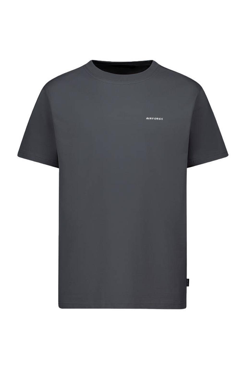 Antraciete heren Airforce regular T-shirt van katoen met effen, korte mouwen en ronde hals
