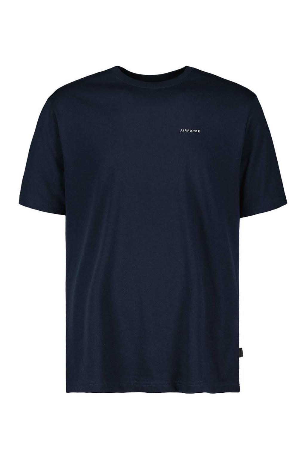 Donkerblauwe heren Airforce regular T-shirt van katoen met effen, korte mouwen en ronde hals
