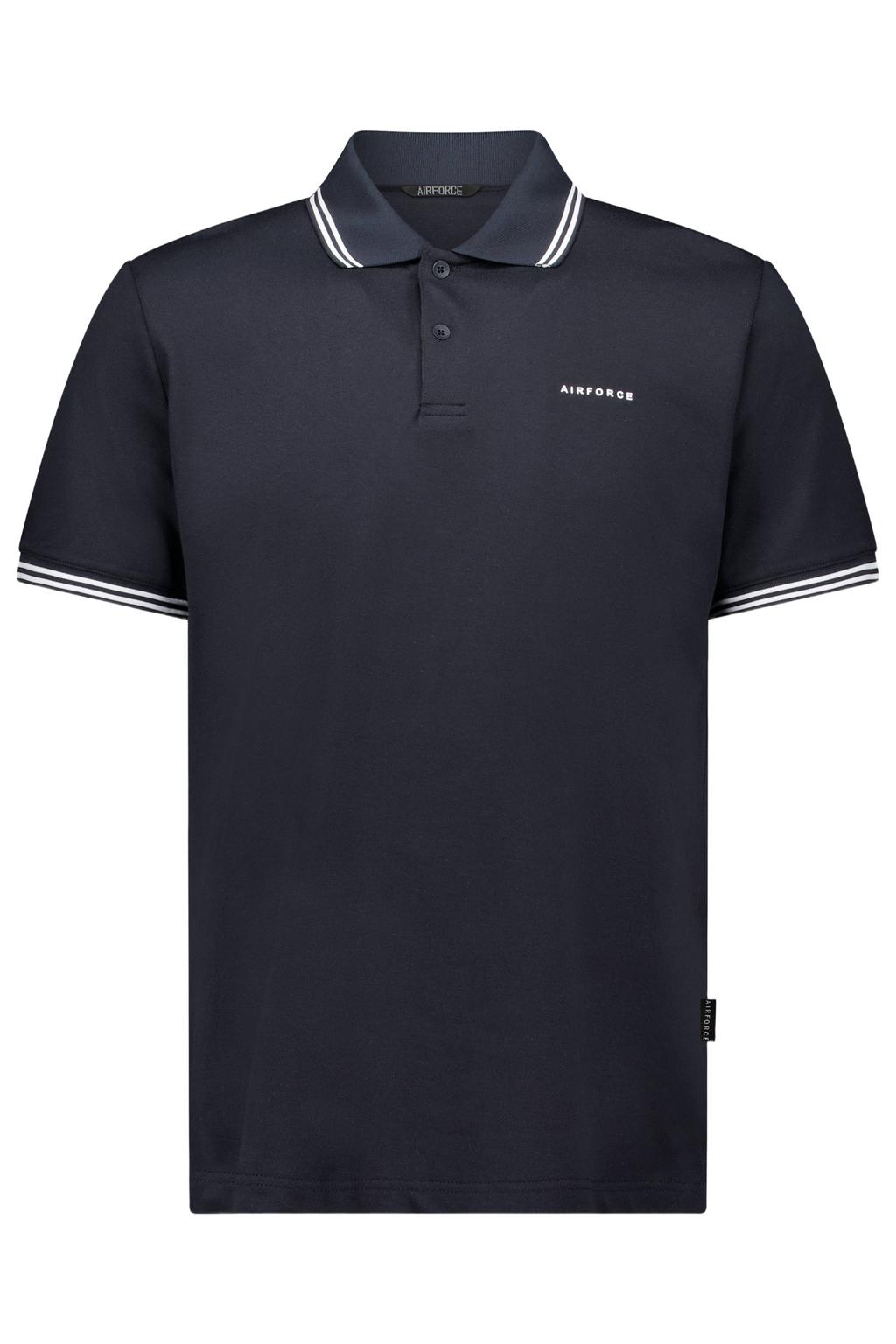 Donkerblauwe heren Airforce regular polo van katoen met effen, korte mouwen en knoopsluiting