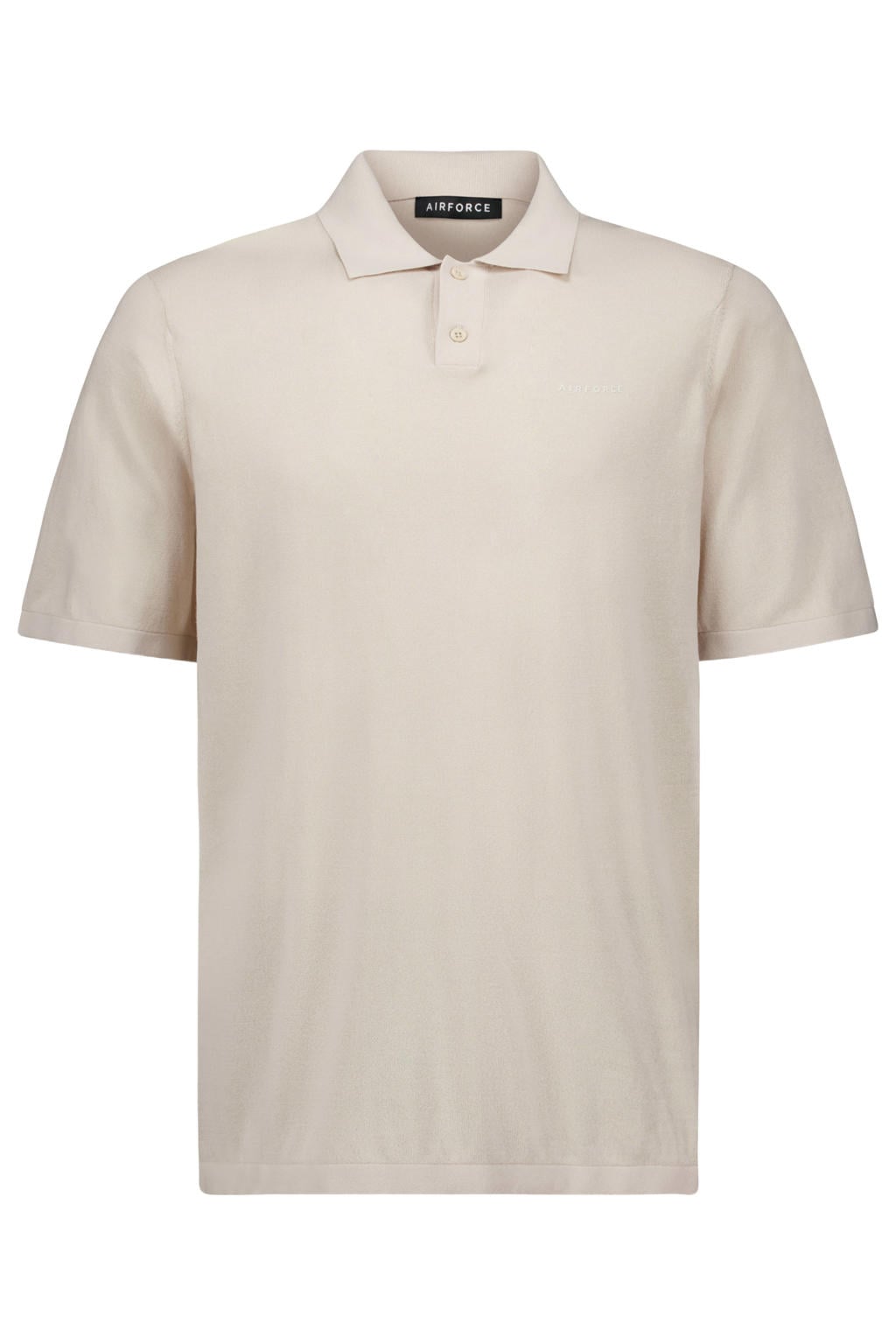 Beige heren Airforce regular polo fijn gebreid van katoen met effen, korte mouwen en knoopsluiting