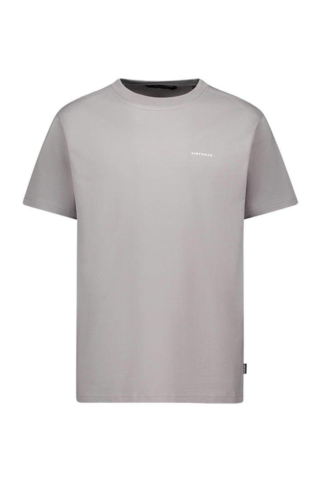 Lichtgrijze heren Airforce regular T-shirt van katoen met effen, korte mouwen en ronde hals