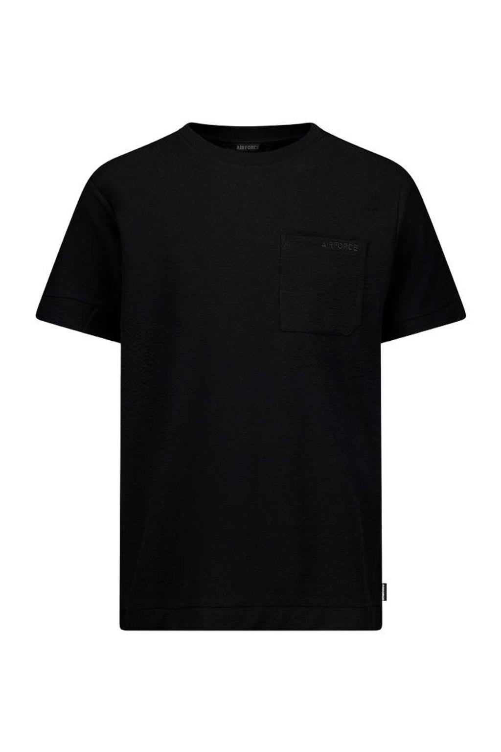 Zwarte heren Airforce regular T-shirt van katoen met effen, korte mouwen en ronde hals