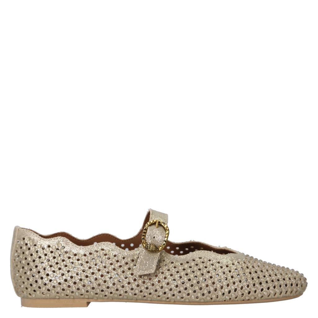 Gouden dames Kurt Geiger Wavy Mayfair Ballet leren ballerina's met strass met gesp