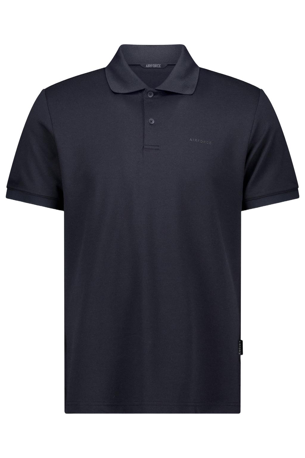 Donkerblauwe heren Airforce regular polo van katoen met effen, korte mouwen en knoopsluiting