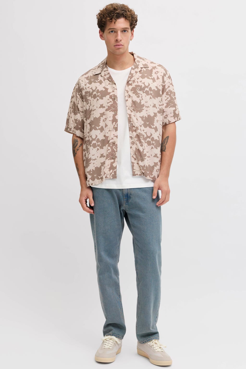 Witte heren JJ REBEL relaxed T-shirt van katoen met backprint, korte mouwen en ronde hals