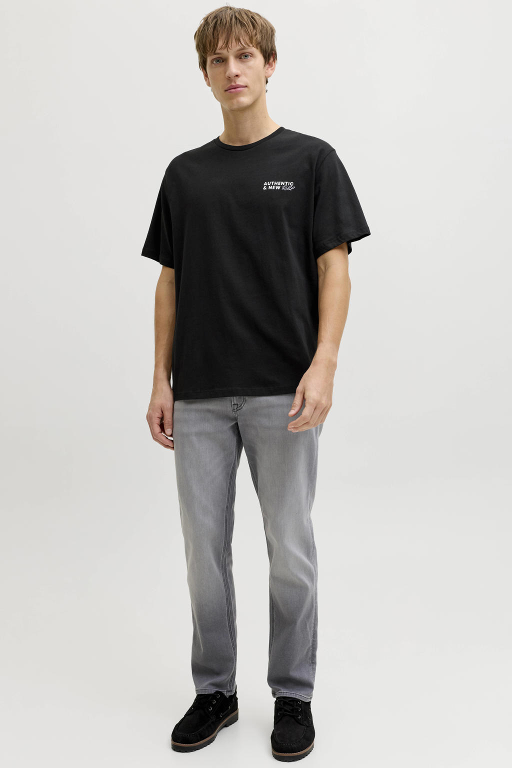 JJ REBEL relaxed T-shirt met backprint zwart