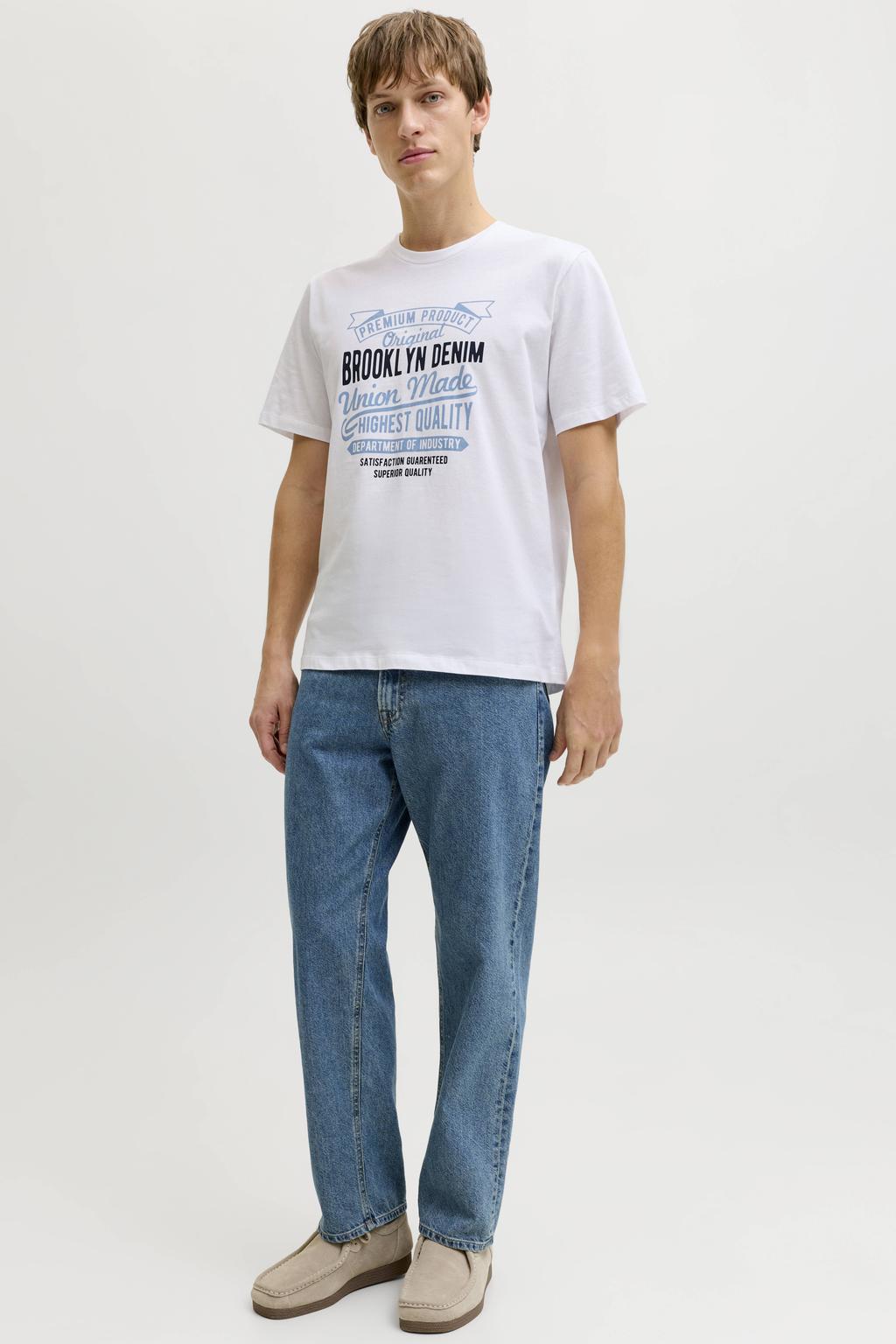 Witte heren JJ REBEL regular T-shirt van katoen met printopdruk, korte mouwen en ronde hals