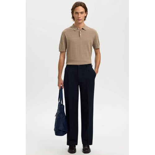 SELECTED HOMME regular polo fijn gebreid beige afbeelding