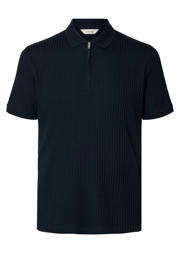 thumbnail: Donkerblauwe heren SELECTED HOMME regular polo gebreid met effen, korte mouwen en halve rits