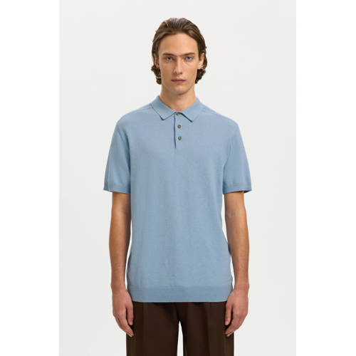SELECTED HOMME regular polo fijn gebreid lichtblauw afbeelding