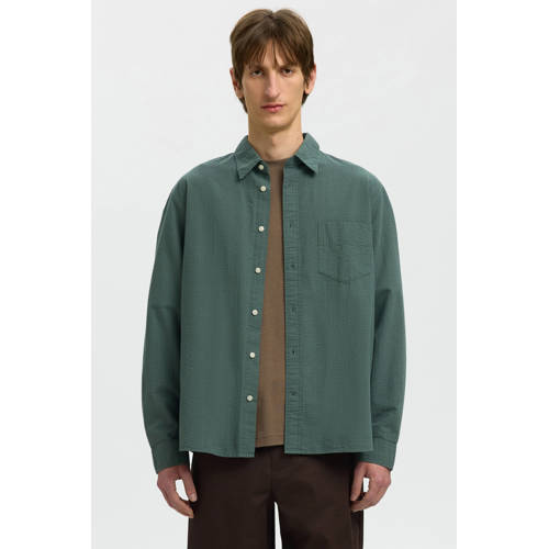 SELECTED HOMME regular casual overhemd met textuur groen afbeelding