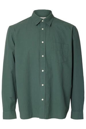 regular casual overhemd groen seersucker