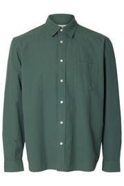 thumbnail: Groene heren SELECTED HOMME regular casual overhemd van katoen met effen, lange mouwen, klassieke kraag, knoopsluiting en textuur